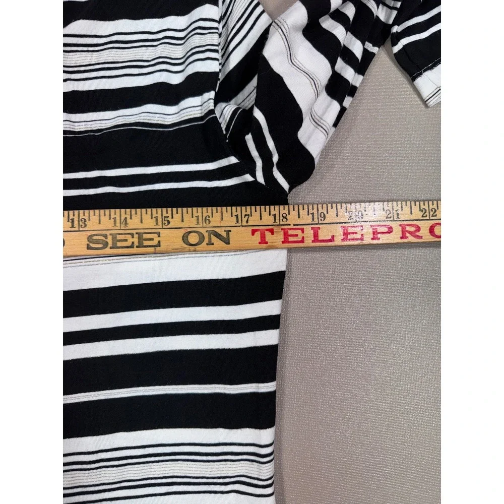 St John‎ Womens Small Black White Striped 3/4 Sleeve Knit Top Metallic Detail